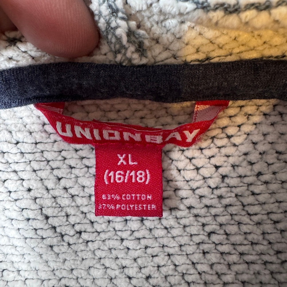 Unionbay Gray Waffle Knit Surf Hoodie Womens XL 16/18 Textured Pocket Sweatshirt - Picture 6 of 7
